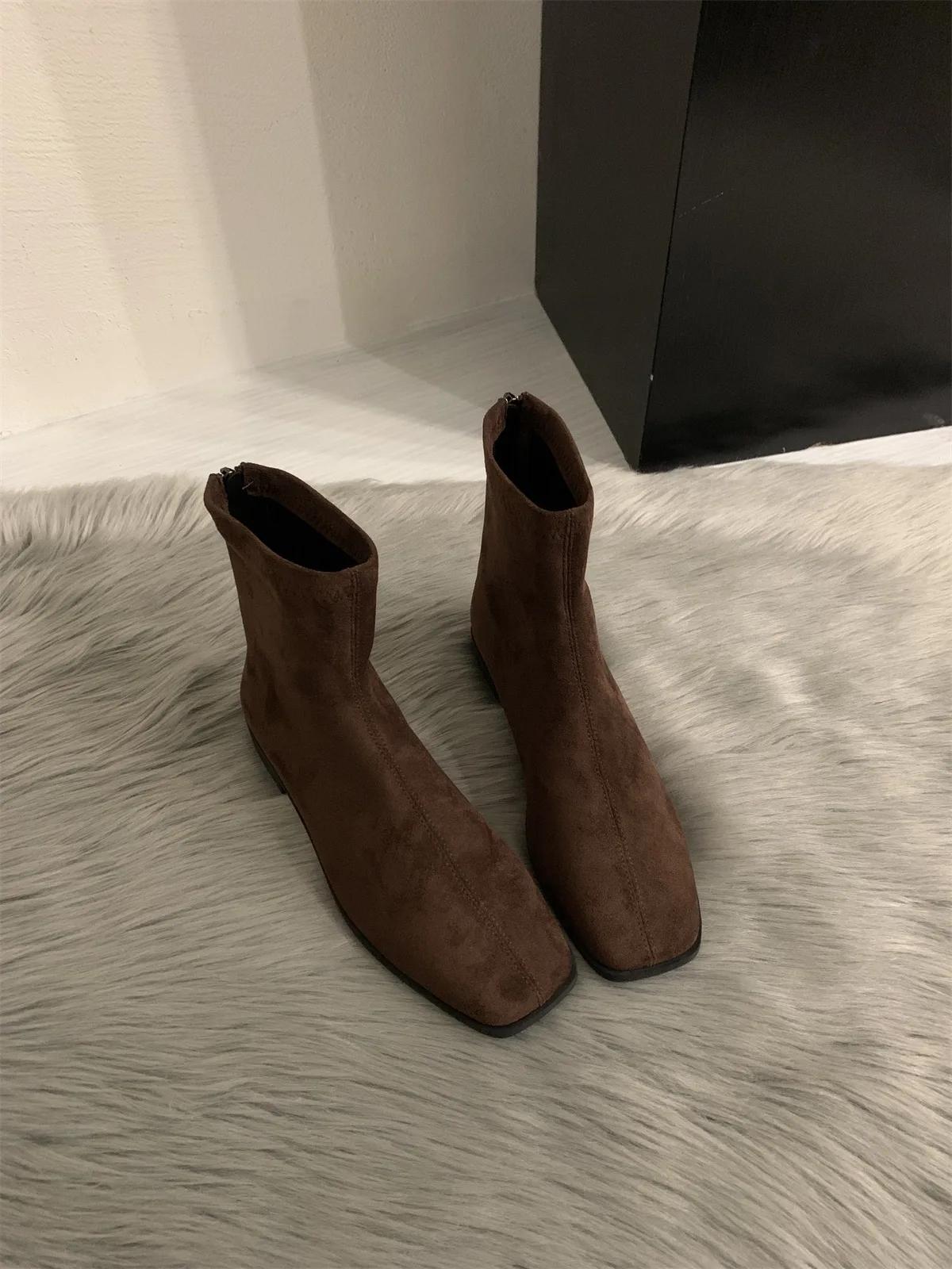 

Модные женские современные ботильоны Модные ботильоны с квадратным носком Женские повседневные туфли на низком каблуке 2025 39