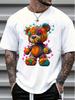 Unisexs Summer Cotton Fashionable Casual Sports Loose Large Cartoon Teddy Bear Pattern Printed Round Neck Short Sleeve Tshirt Dry
