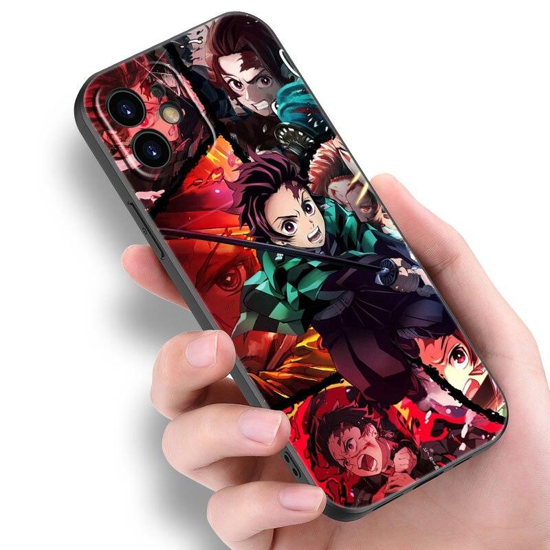 Anime Demon Slayer Tanjiro Case For Apple iPhone 14 13 12 Mini 11 Pro Max 7 8 XR X XS 7 8 Plus SE 2020 2022 Black Cover