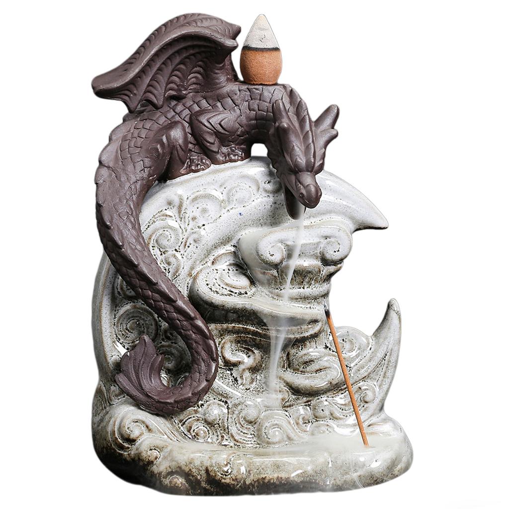 Dragons Mountain Waterfall Incense-Burner Premium Ceramic Art Piece For Living Room Decor