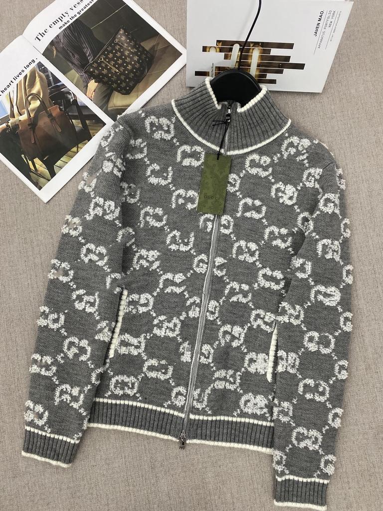 Nanyou Hohe Version Damen Stickerei Stehkragen Reißverschluss Strickjacke mit Doppel-G-Print
