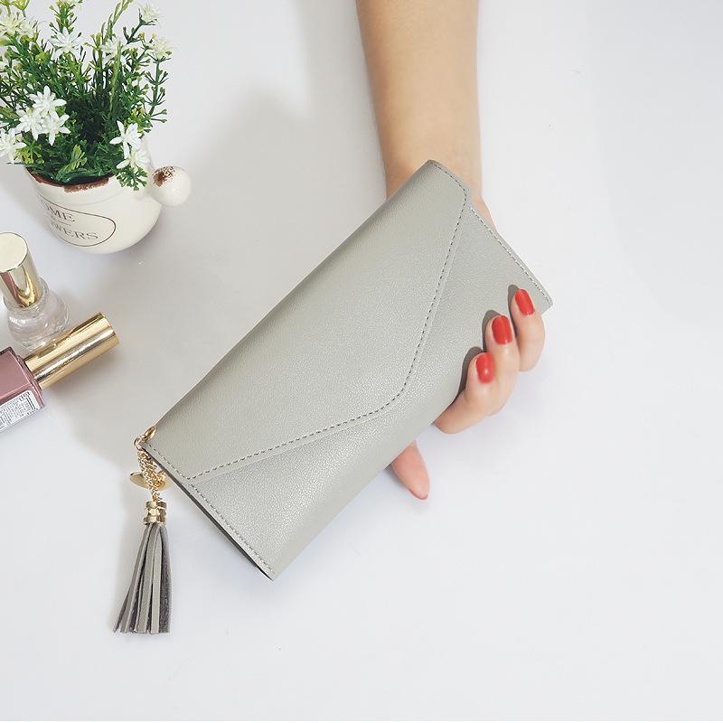 Women's Long Korean-Style Wallet with Heart Pendant and Tassel