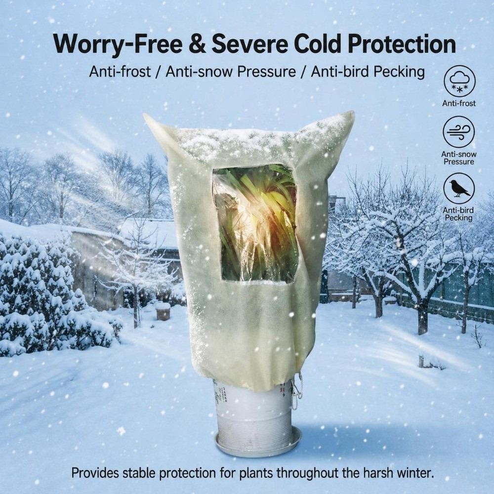 Non-woven Fabric Plant Winter Protection Cover with Clear Window Windproof Frost Protection Plant Bag with Drawstring Zipper