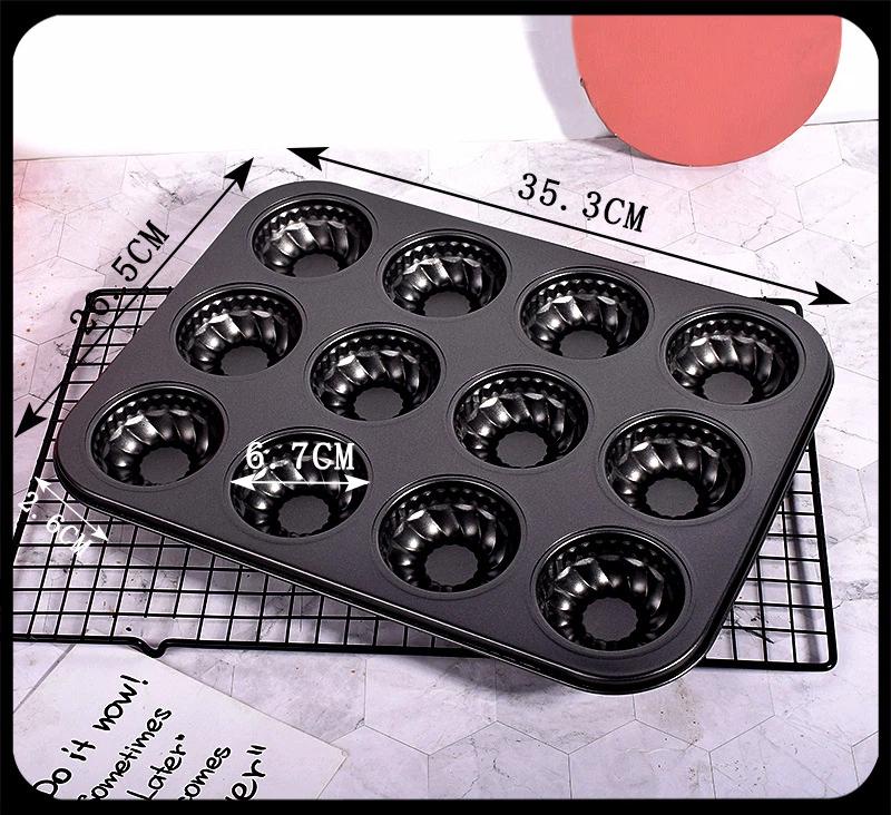 6 & 12 Holes Round and Heart Shape Cake Pan Cupcake Mold Nonstick Carbon Steel Baking Tray Set