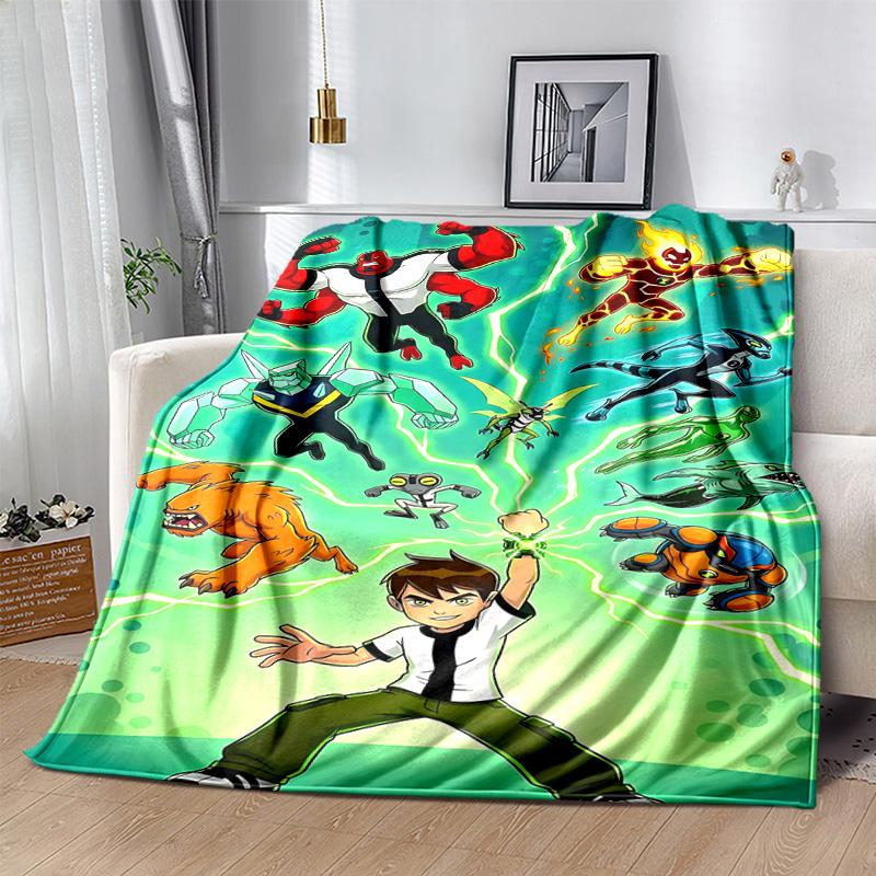 1pc Ben Alien Force Flannel Blanket Soft Warm Throw Blanket for Bedroom Living Room Bed Travel Camping Picnic Gift. M072201165