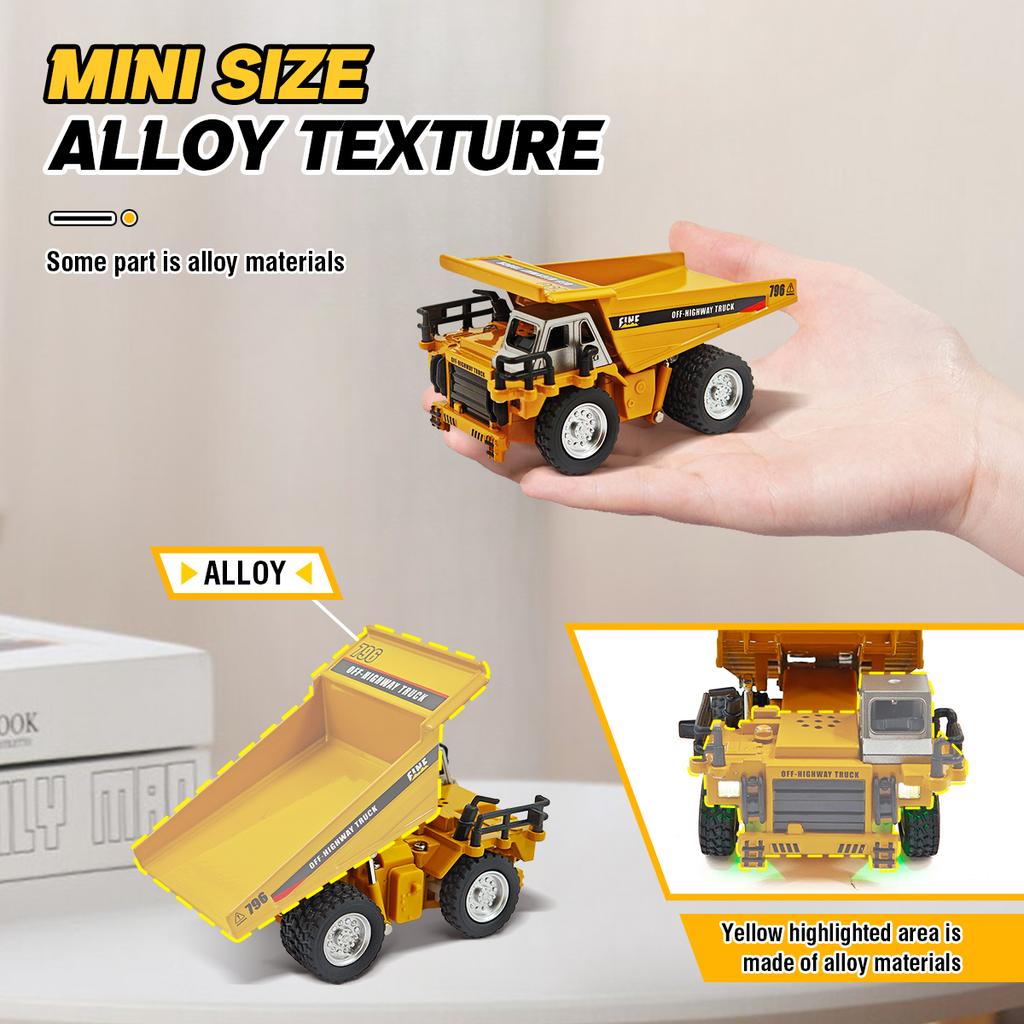 1/64 Rc Alloy Dump Truck App Remote Control Mini 4Ch 4Wd Heavy Industry Engineering Vehicle Model Desktop Kids Toys Boy Gifts