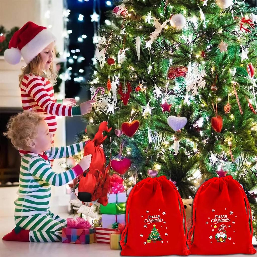 Christmas Velvet Drawstring Bag Candy Gift Pouch for Party Favors Holiday Decorations Christmas Tree Fillers Home New Year