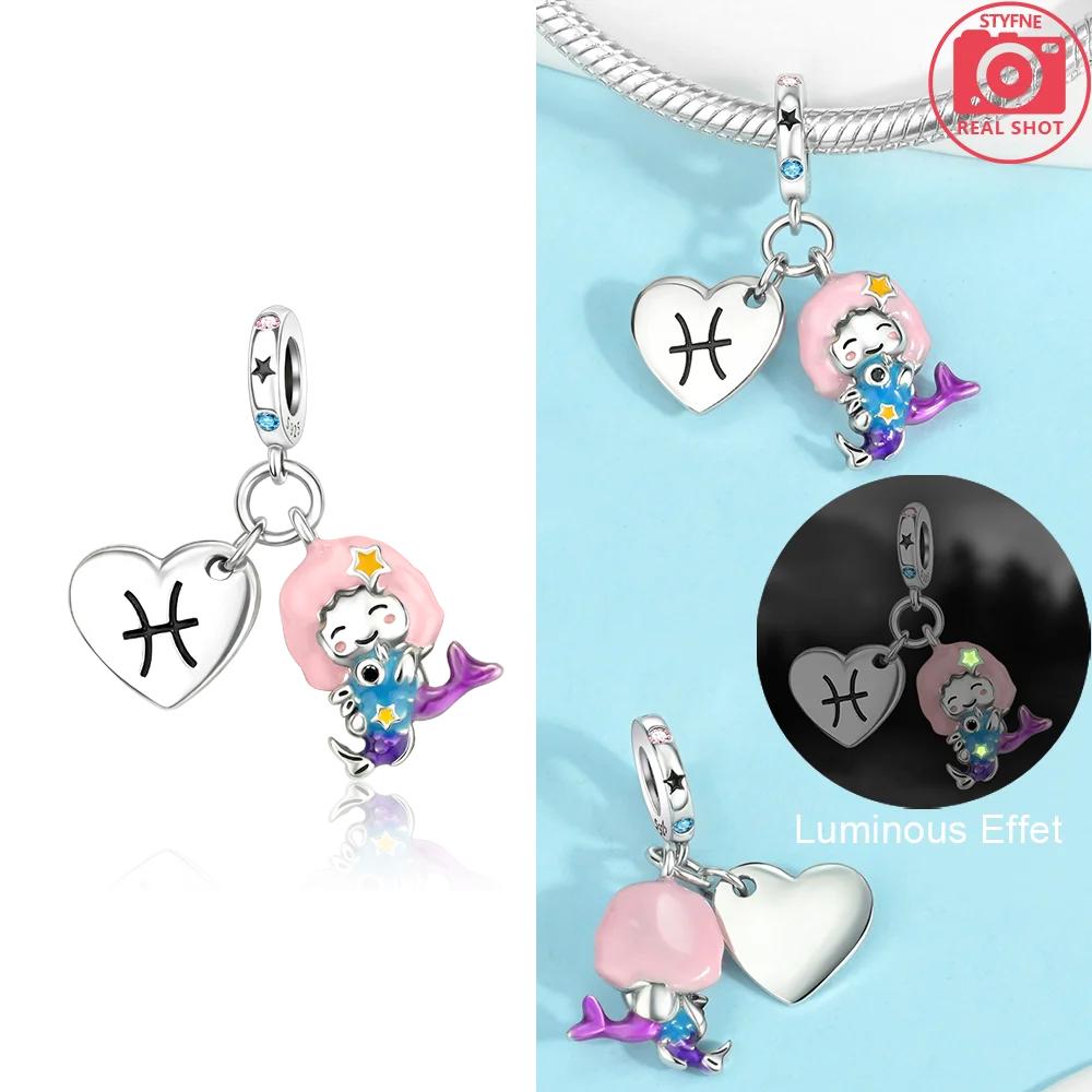 Original Copper Cute Aries Cartoon Constellation Red Cancer Luminous Pisces Charm Beads Fit Bracelet Girl Diy Gift Accessory