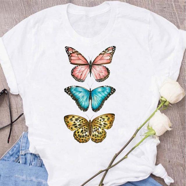 New Butterfly Print T Shirt Women T Shirt Summer Fashion Female Tops Ladies Short Sleeve Graphic Tee Shirts Woman Cute T-Shirts