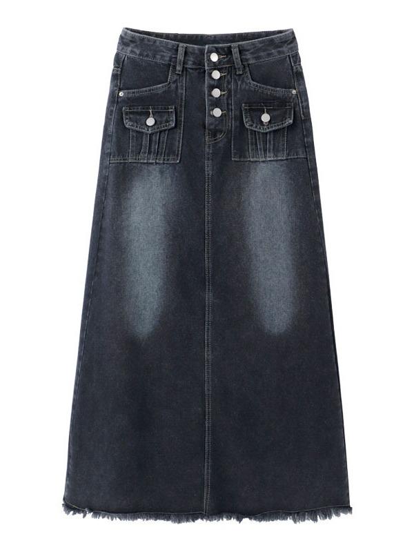 Women's Plus Size High-Waist Denim A-Line Skirt - Slim Retro Design for Autumn & Winter
