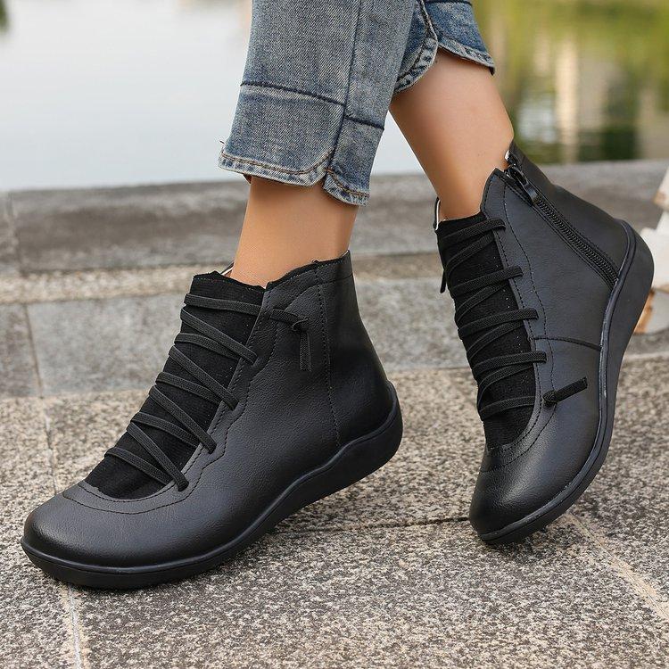 Large size retro cowboy short boots for women, autumn and winter TEUM retro locomotive short boots for women