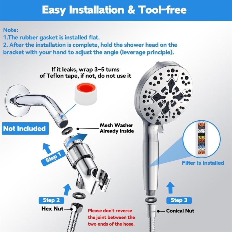 Upgraded Powerful Shower Head with 10 Spray Choice Adjustment Shower Head Multifunctional Shower Head for Bathroom