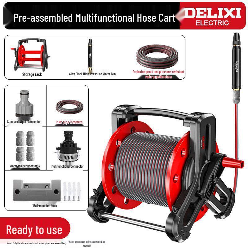Hochdruckwasserschlauch mit Düse und Aufbewahrungsgestell für Autowäsche und Garten