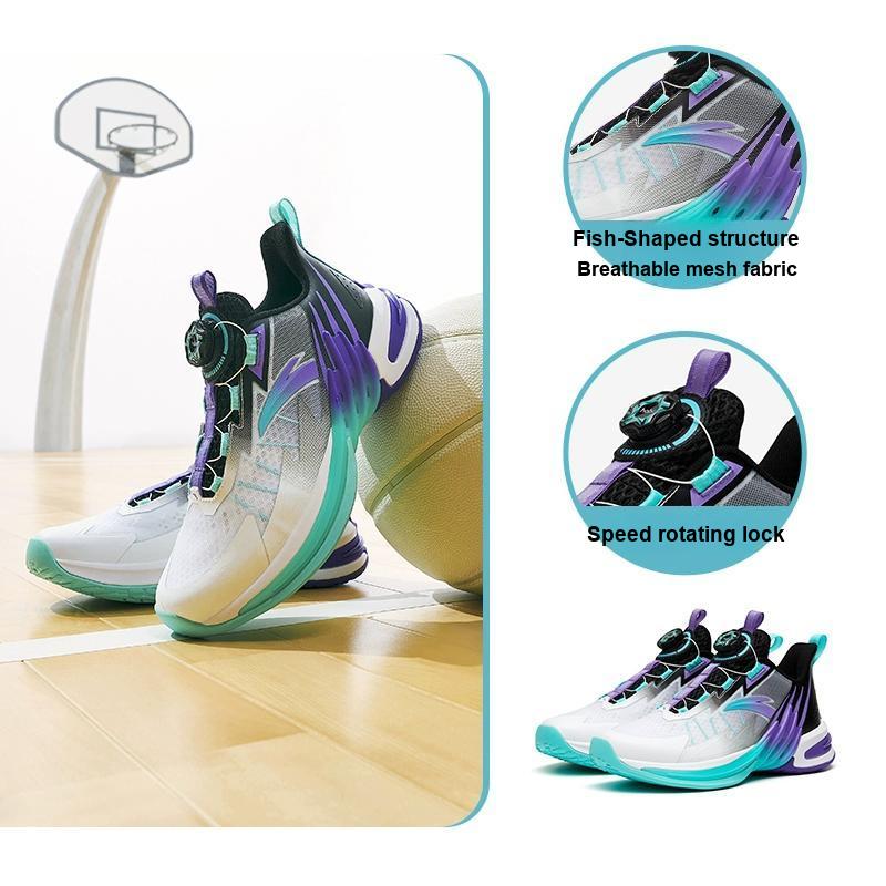 Anta Wind Mesh Durable Breathable Mid-Top Kids Basketball Shoes Kids Sneaker Grass-Purple White 312321118H-7