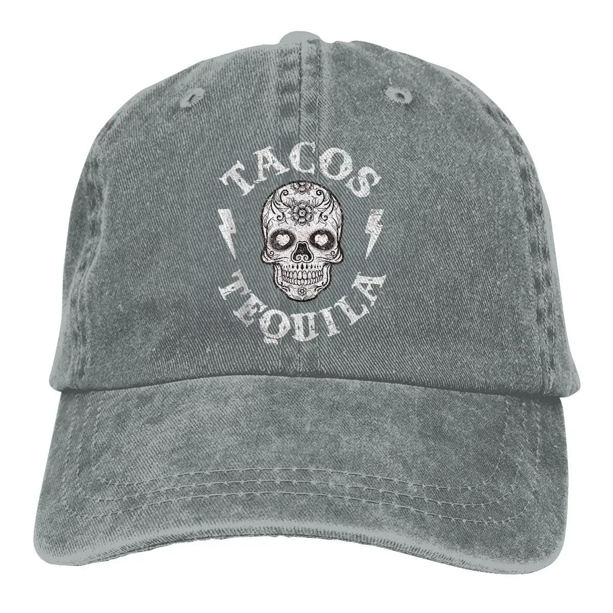 Sugar Skull Tacos Tequila Mexican Fun Baseball Cap Unisex Mexico Skull Sugar Caps colors Women Summer Snapback Caps One Size