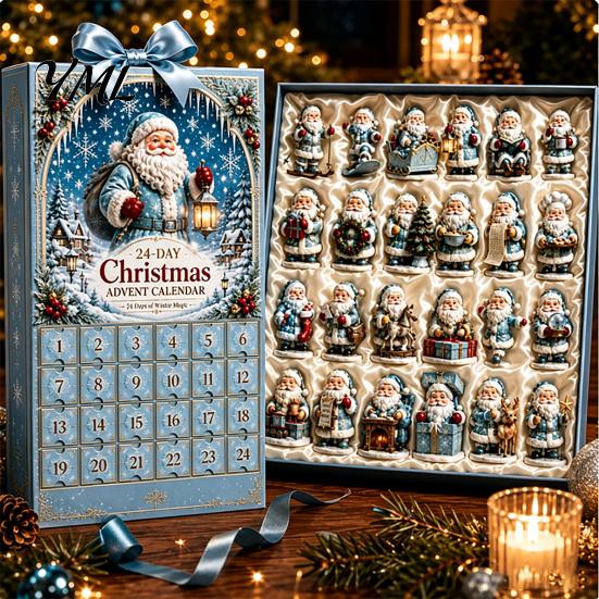 Summer Beach Santa Claus 2026 Advent Calendar, 24-Day Acrylic Ornament Set with Calendar Surfing Figures, Tropical Christmas Tree Hanging Decor,