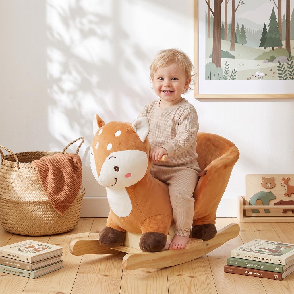 Rocking Horse for Children 1-3 Years Old in the Shape of a Spotted Fawn, Realistic Sounds, Reddish Brown