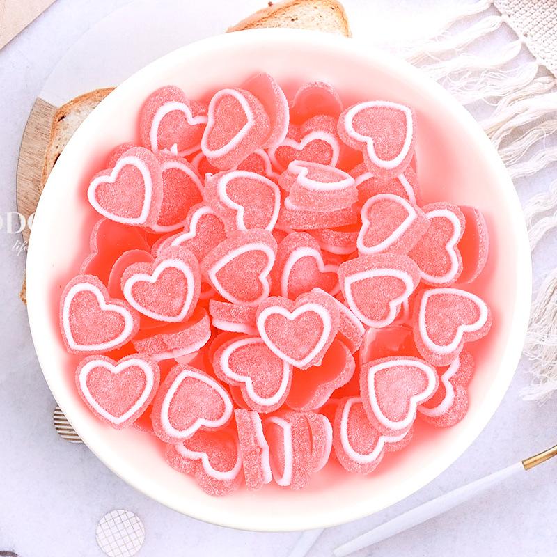 20 Pcs New Cute Mini Cartoon Heart-Shaped Candy Rubber Resin Flat Cabochons Scrapbook Diy Wedding Hairpin Accessories Craft G14