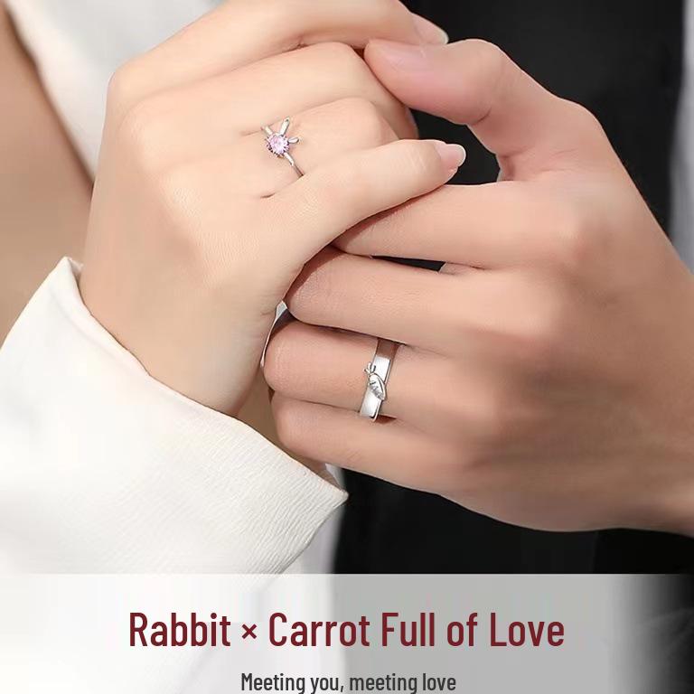 Mingjie Cute Rabbit Couple Rings: Adjustable Pair for Men & Women, Ideal for Birthdays, New Year & Christmas Gifts.