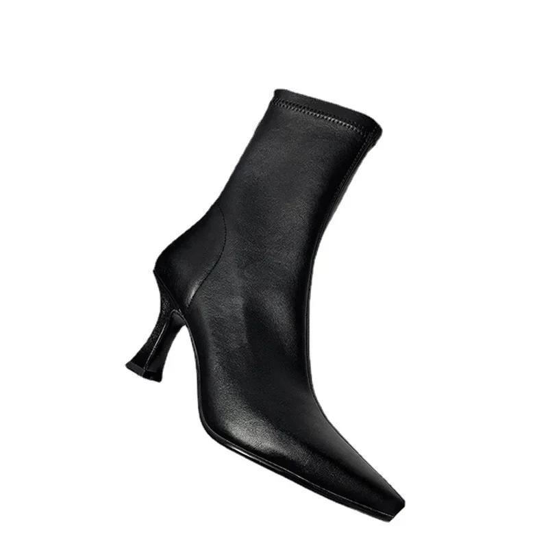 Pointed Toe Ankle Boots For Women Fashion Back Zippers Short Boots Female Thin High Heel 2025 Autumn Winter