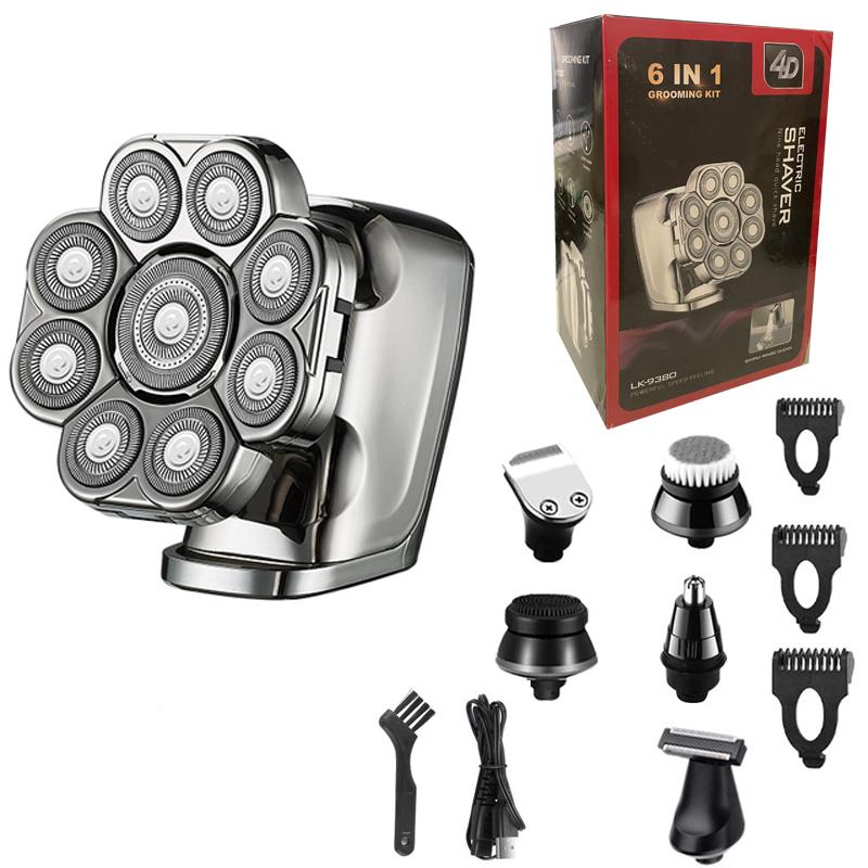 Bakım Seti 6in1 Kafa Elektrikli Tıraş Makinesi Erkekler Için Sakal Saç Düzeltici Yüz Jilet Vücut Kel Tıraş Makinesi Islak Kuru Şarj Edilebilir