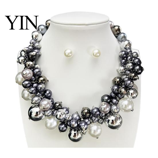Chunky Faux Pearl Necklace 1 Set Jewelry, Beaded Choker And Square Neck Earrings, Metallic for Women Dinner Parties Wedding Off Shoulder