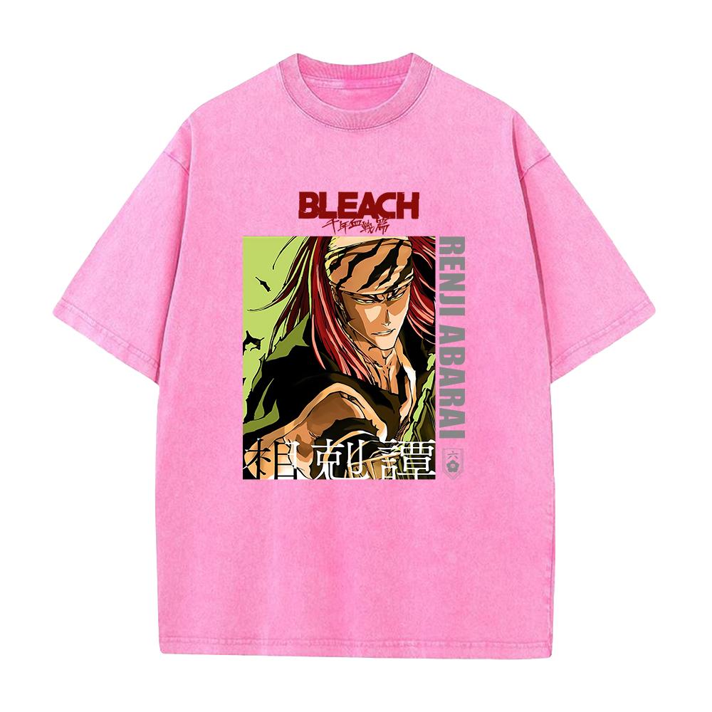 Heißer Anime BLEACH Abarai Renji Grafik T-Shirt Herren Gewaschene Baumwoll-T-Shirts Übergroßes Freizeit-Tee Harajuku Männlich Vintage T-Shirt