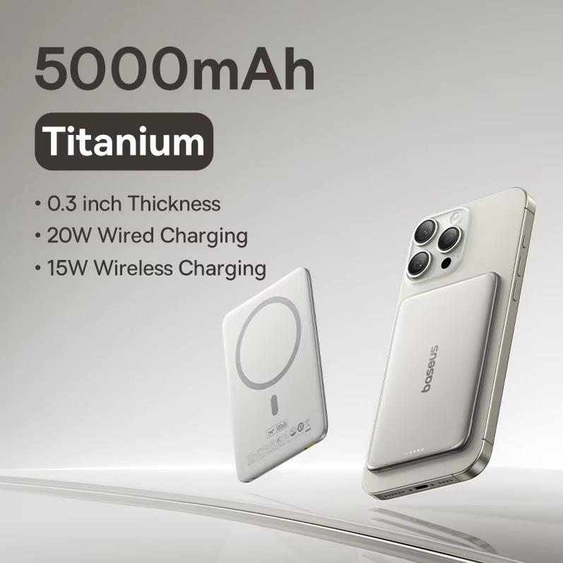 Baseus Card Magnetic Wireless 20W Fast Charging Power Bank 5000mAh Apple 16/15/14 Huawei Xiaomi Phone