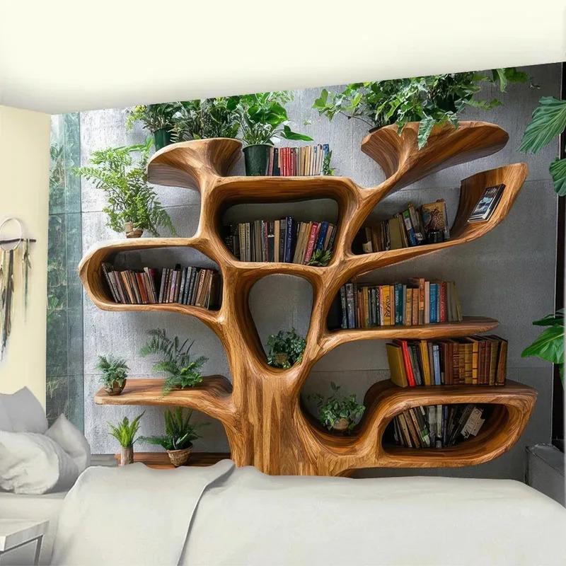 Tapeçaria de Prateleira de Árvore Natural Que Trouxe Uma Vibração de Floresta Fresca Ideal Para Decoração de Home Office Casa de Hóspedes e Leitura de Livros