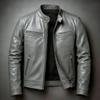 Men's Stand Collar PU Leather Motorcycle Jacket - Slim Fit Punk Pilot Style