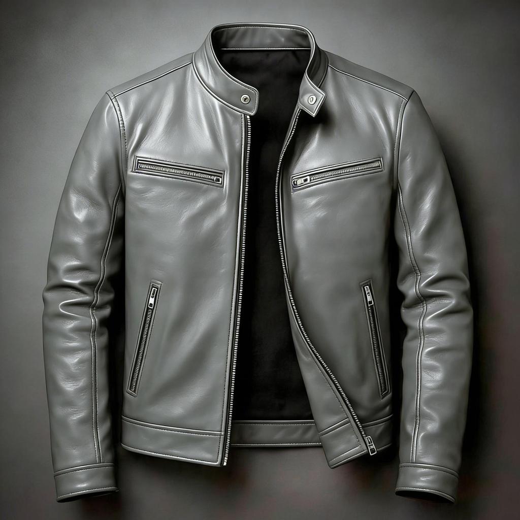Men's Stand Collar PU Leather Motorcycle Jacket - Slim Fit Punk Pilot Style