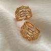 Nwe 18 K Gold Plated Sun Rings for Women Natural Stone Inlaid In Hollow Metal Texture Ring Trendy Jewelry