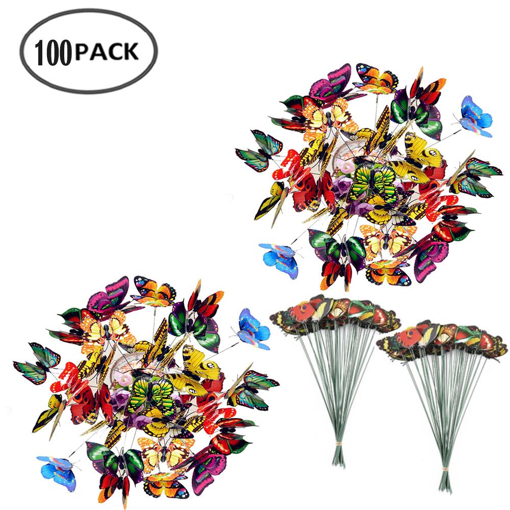 50/100Pcs 3D Butterfly Stakes Waterproof Multi-color Fake Butterfly Garden Artificial Pole Butterfly Ornaments Outdoor Decor