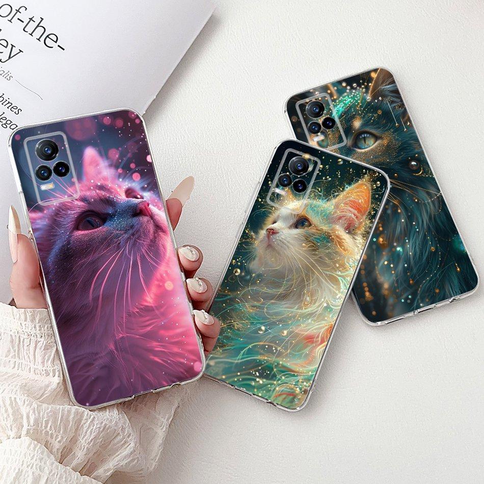 For Vivo V21e V2061 / V21 4G 5G V2050 V2066 Phone Case VivoV21e V 21 4G Elegant Floral Cat Printing Soft Silicone TPU Cases