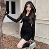 Korean Version of the Fashion Hooded Long-sleeved Dress for Women's Autumn New Slim-fitting Pure Desire Sexy Spice Girl Versatile Hip-wrapped Short Dr