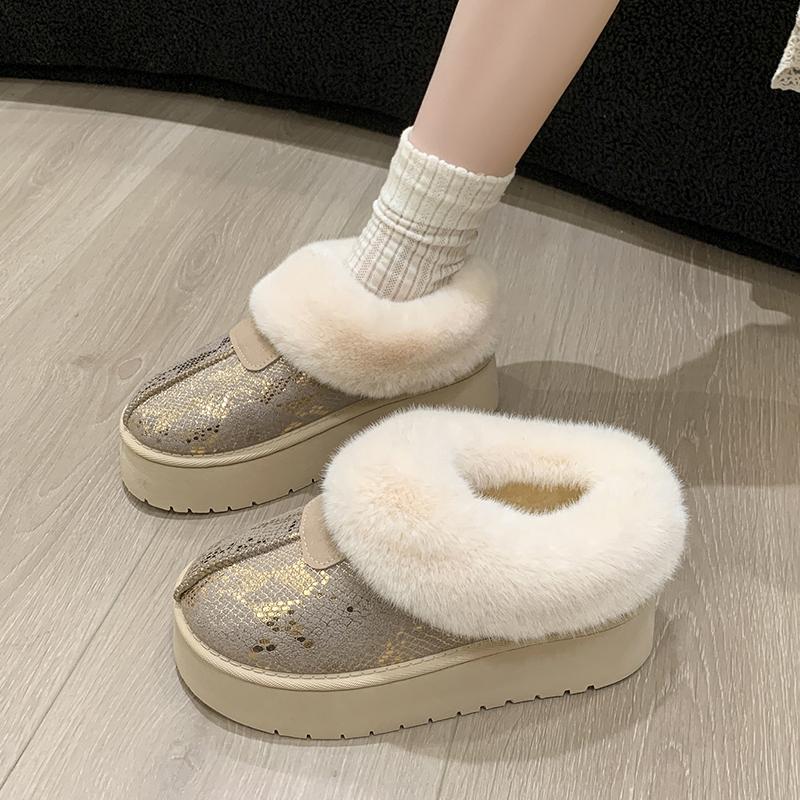 Snow Boots Winter New Round Toe Deep Mouth Platform Plush Non-slip Warm Flat Bare Boots