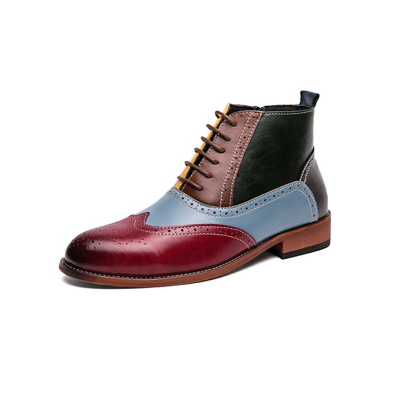 Herren Europäischer Stil Hohe Oxford Leder Patchwork Schnür-Knöchelboots