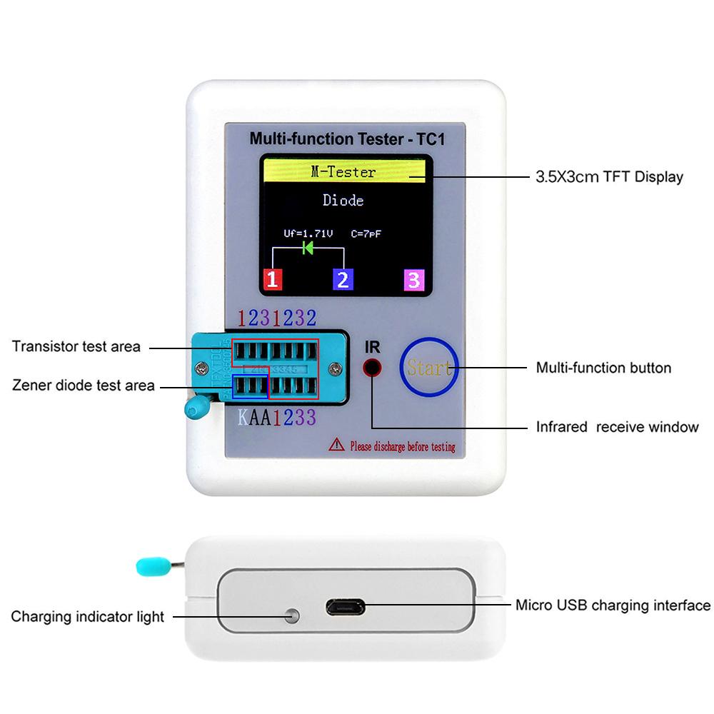 Colorful Display Transistor Tester Multi-functional   Backlight Didoe Triode Capacitance Resistor Detector Inductance MOSFET NPN PNP Triac MOS Autom