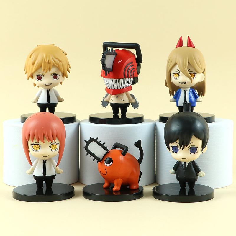 6pcsSet Anime Chainsaw Man Denji Pochita Makima Power Aki Q Version StandingSitting Mini Figures Desktop Ornament Model Gifts