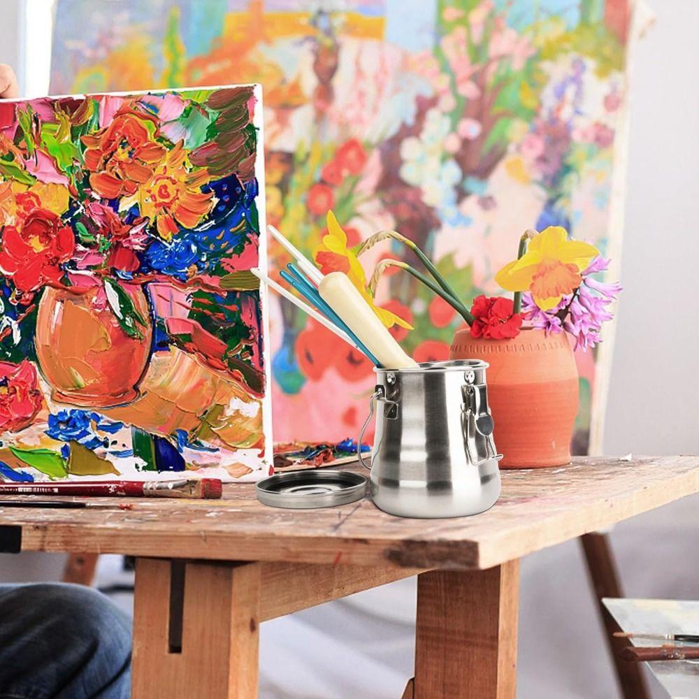 Stainless Steel Airtight Brush Washer Brush Holder Brush Cleaning Container Watercolor