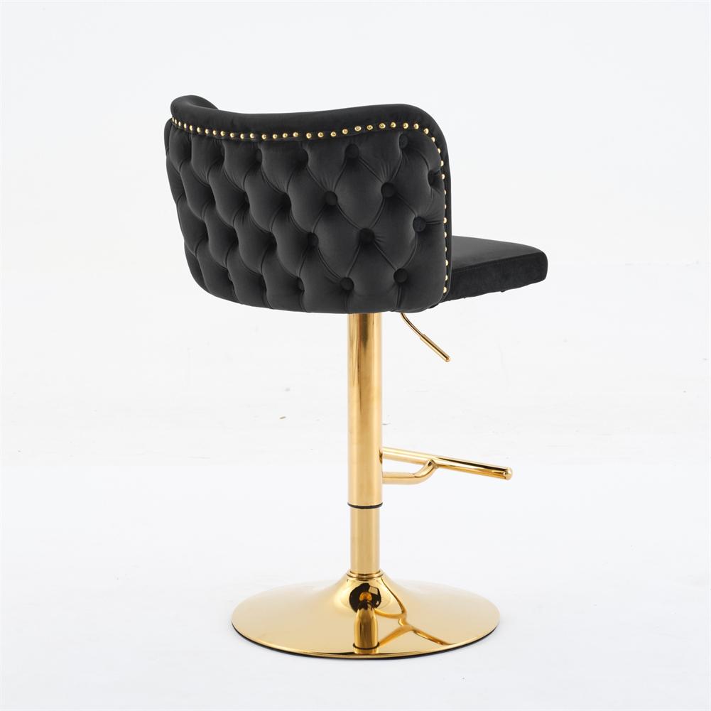 US Stock Set Of 2 Swivel Barstools Adjustable Seat Height With Gold-plating Base Tufted Back For Home Pub And Kitchen Island
