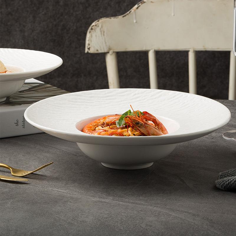 Pure White Stone Pattern Straw Hat Plate French Dessert Plate Restaurant Pasta Plate Premium Flying Saucer Plate Western Soup Plate