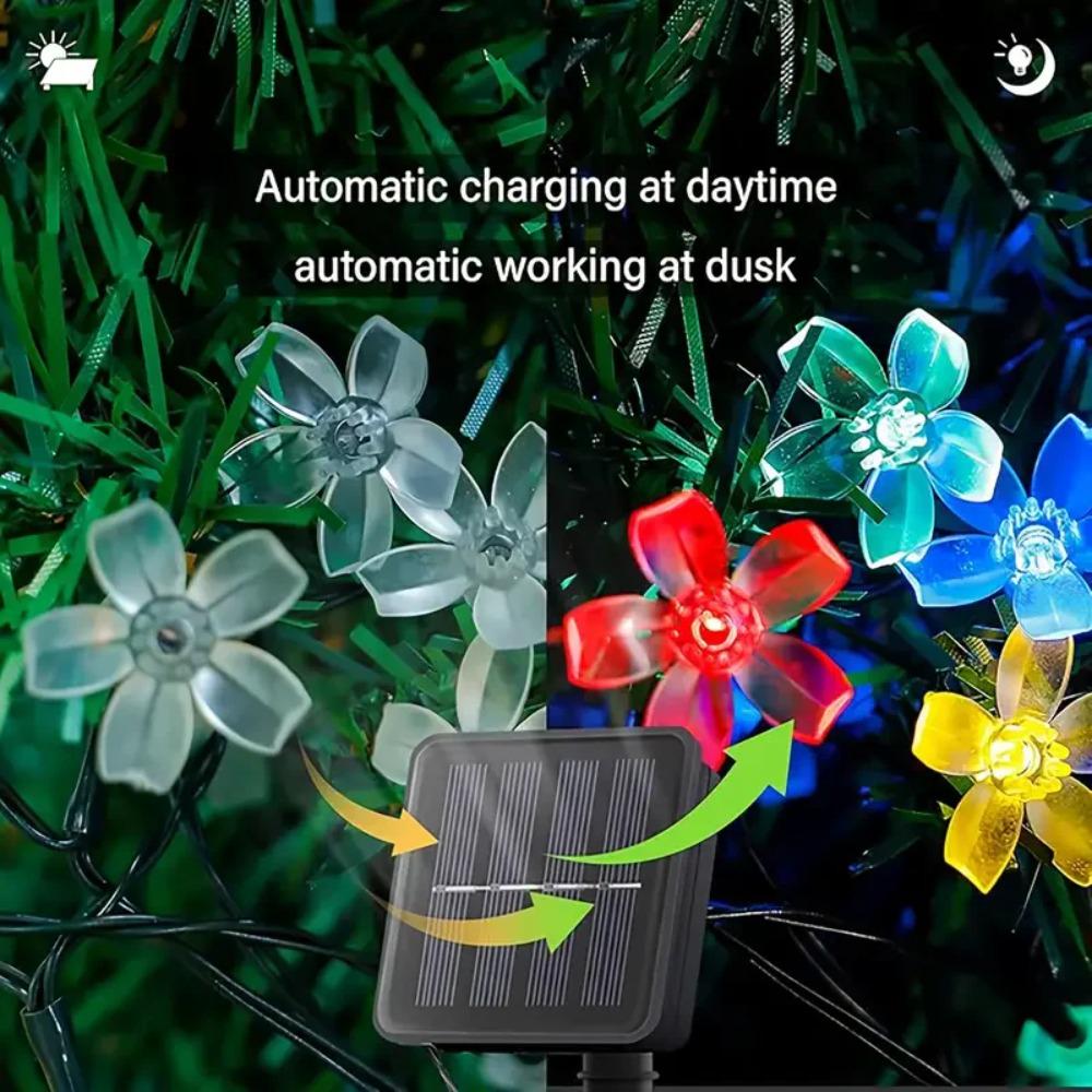 Cherry Solar String Lights 50LEDS Waterproof Solar Powered Fairy Lights 8 Modes Decorative Lights for Patio Fence Wedding