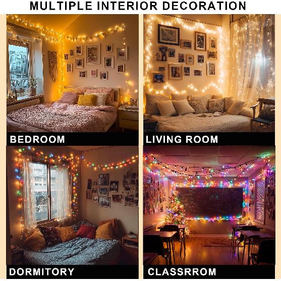 Dazzle Bright Color Changing Christmas Lights, 66FT 200LED Warm White & Multi-Colored Waterproof String Lights with Remote 11 Modes, Christmas