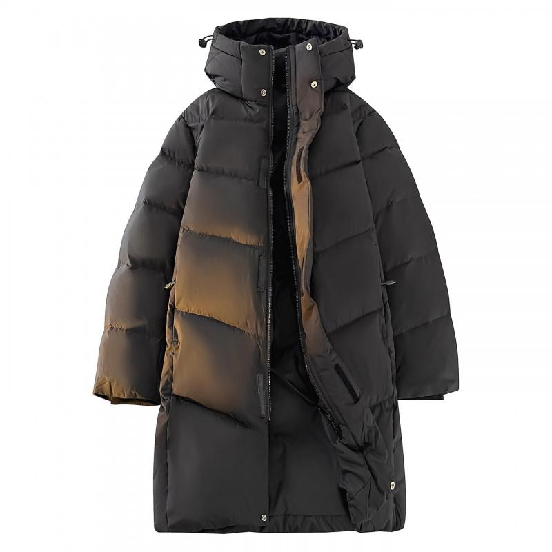 Men Women Winter Down Jacket 90% White Duck Hooded Mid-Length Loose Fit Warm Coat Cold Weather