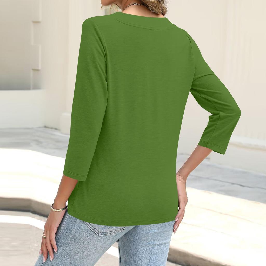 Mode Femme Décontracté Imprimé Chemise Boutonnée Manches Longues 3/4 Tops