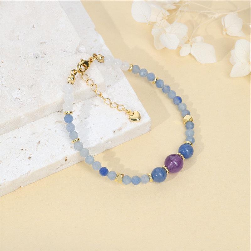 Arvaleff Fashionable Blue Aventurine, White Jade, and Amethyst Beaded Bracelet