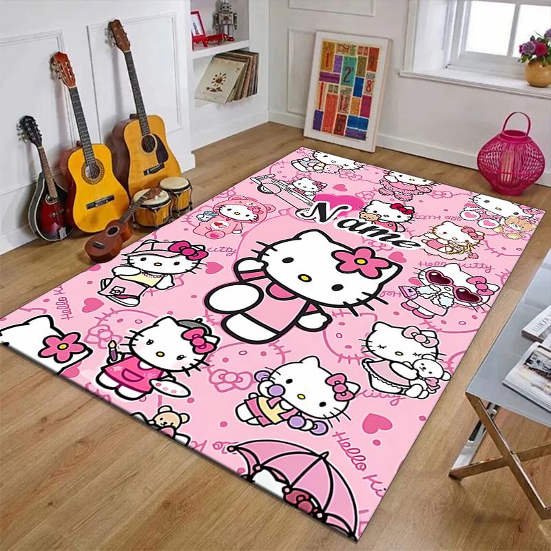 Custom HelloKitty Mat Personalized Name, Polyester Washable Indoor Entryway Rug, Gift for Christmas, Easter, Thanksgiving Day