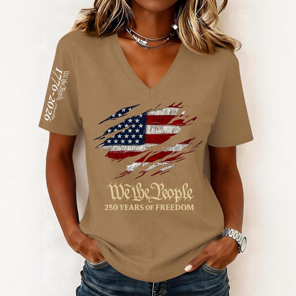 Women's Fashion Casual Short-Sleeve Printed V-Neck Pullover Top