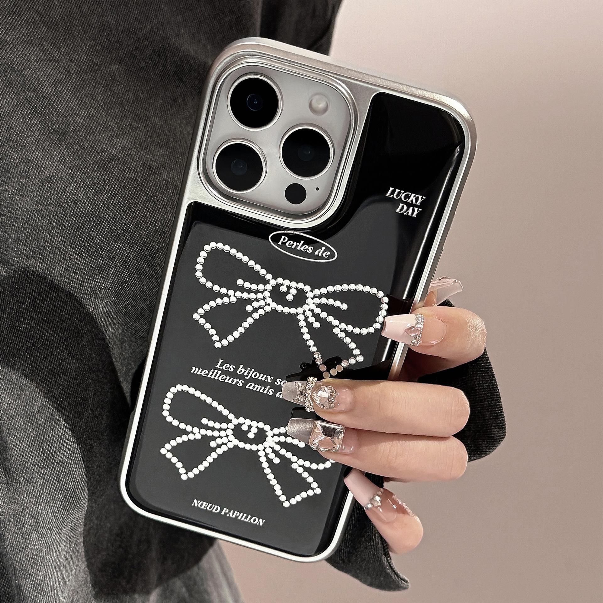 

Gilded Suitable for Apple 15 Promax Mobile Phone Case Iphone16 Sweet Cool Bow 13 Korean 14 Electroplated Huawei Samsung S25ULTRA